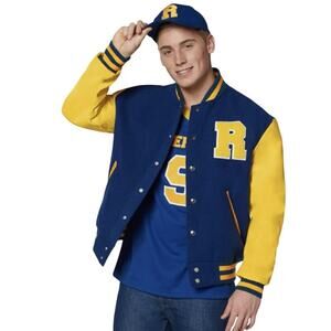 NWT Archie Comics Riverdale Varsity jacket Shirt & Hat Costume Set Mens XL Blue